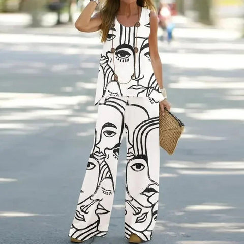 Casual fashion vest trousers set crew neck sleeveless top m301296