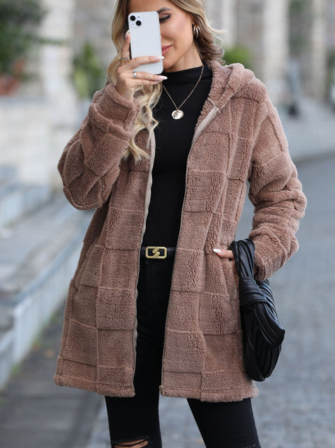 Autumn and winter new loose hooded long cardigan plush jacket m302062