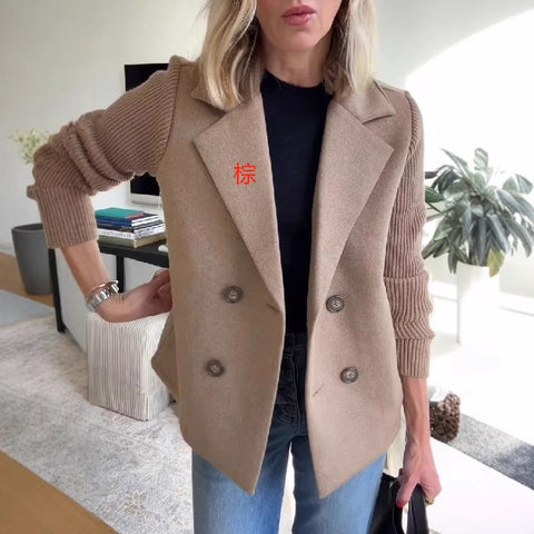 Women's fashion temperament woolen splicing jacket m302098