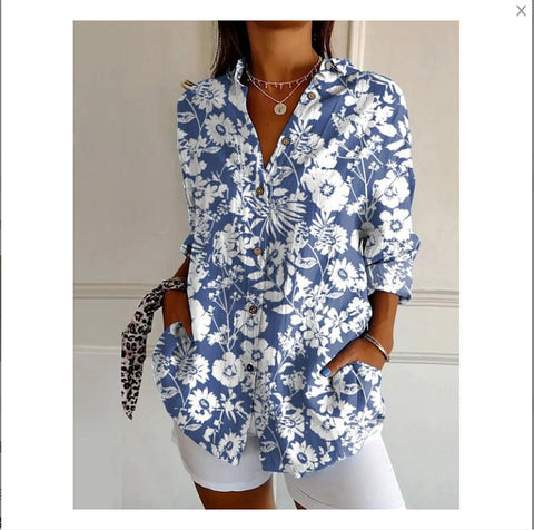 3D digital printing abstract pattern women's long-sleeved buckle linen shirt m302749 -2