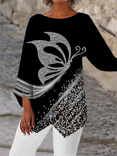 Geometric print long-sleeved splicing crew neck shirt m301290