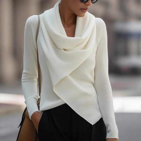 Fashion personality swinging collar irregular solid color knitted sweater m302182