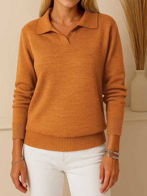 Polo collar solid color long-sleeved top casual loose pullover knitted sweater m302265