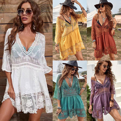 Beach blouse lace cutout sunscreen sexy bikini swimsuit with m301497