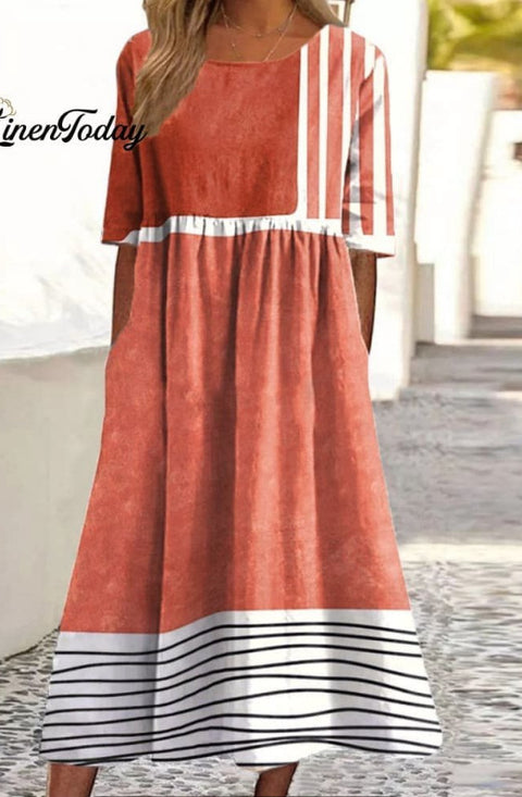 Up and down splicing pocket size printing large wide dress m302623-1