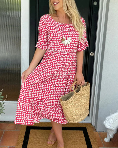 Summer Crew Neck Print Short Sleeve Dress m301311