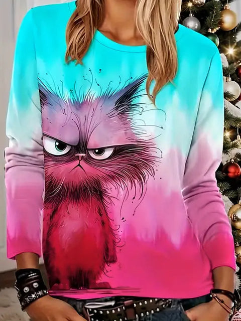 Fashion Casual Trend Printed Women's Long Sleeve Crew Neck Top m302292