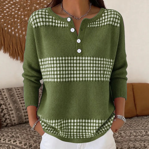 Delicate line polka dot print women's button sweater FF303270