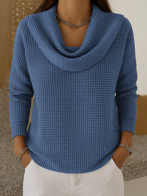 Women's Casual Loose Fashion Solid Color Waffle Long Sleeve Pullover M302338