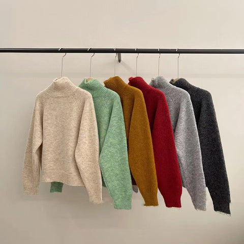 New high-necked wooden buckle long-sleeved plush cardigan jacket for women m302132