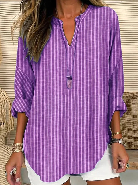 Small V-neck long-sleeved floral simple casual temperament T-shirt m302763