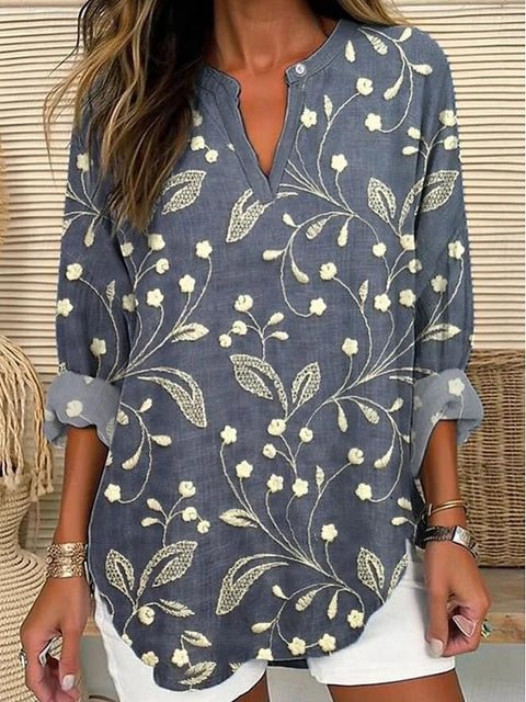 Floral simple casual temperament T-shirt long sleeve m301361-1