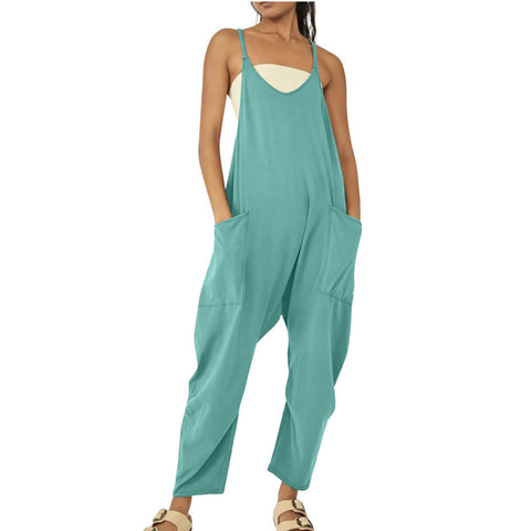 Solid color zipper bag suspender jumpsuit fat hip pants m301068