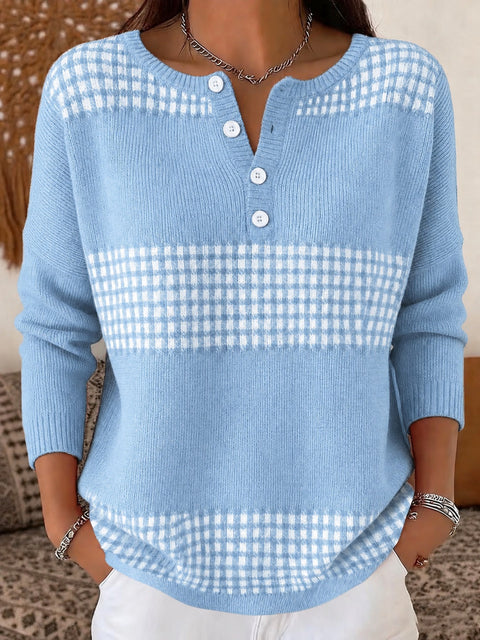 Delicate line polka dot print women's button sweater FF303270