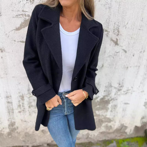 Autumn and winter new women's woolen jacket casual loose lapel fake pocket cardigan m300613