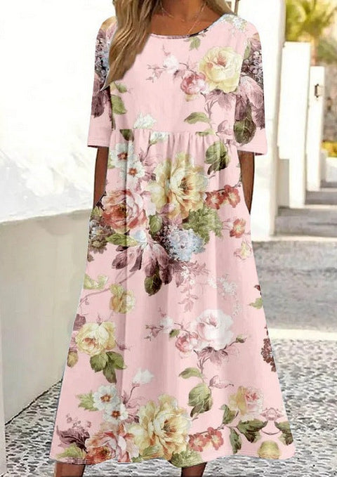 Up and down splicing pocket size printing big wide dress m301712