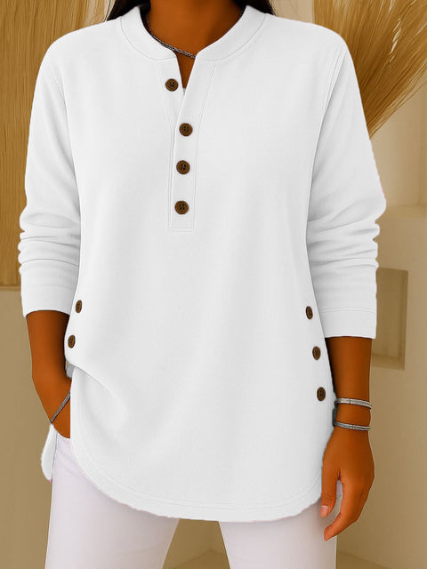 V-neck button solid color knitted long-sleeved top T-shirt m302230