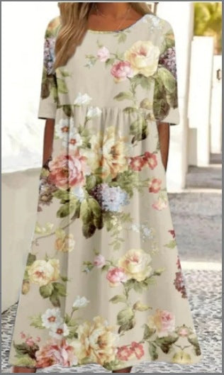 Up and down splicing pocket size printing big wide dress m301712