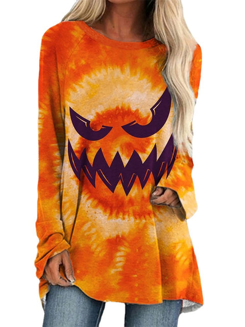 Halloween pumpkin smiley face print long-sleeved T-shirt top M800006