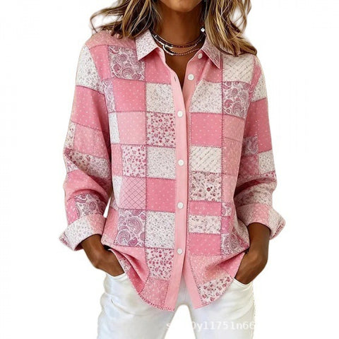 3D digital flower print pink fresh and sweet floral shirt versatile women's top m302217