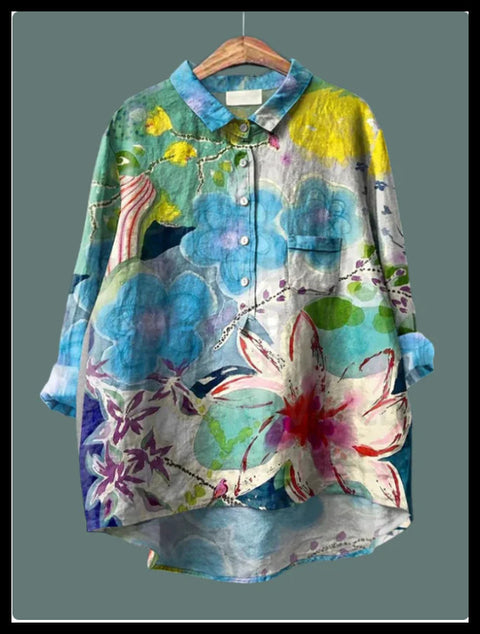 Loose printing round neck casual large size women's T-shirt m302702