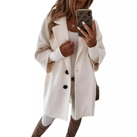 Seven-quarter sleeve button lapel pocket woolen jacket m300545