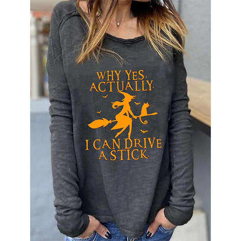 Deep Gray Casual Graphic Tops Round Neck Printed Long Sleeve Sweatshirts M800010