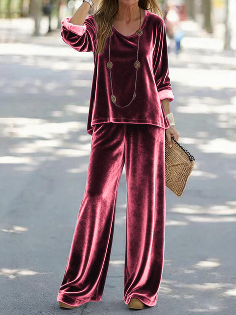 Casual V-neck pullover long sleeve plus trousers velvet multi-color women's suit FF303105