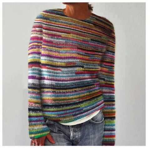 New sweater crew neck color matching loose fashion pullover knitted sweater m300454