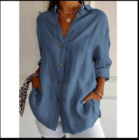 3D digital printing abstract pattern women's long-sleeved buckle linen shirt m302749 -2