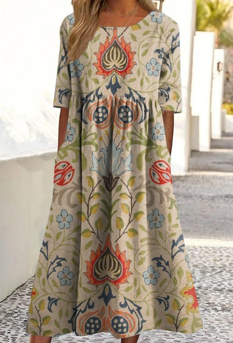 Up and down splicing pocket size printing large wide dress m302623-1