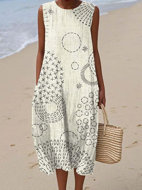 New sleeveless casual printing temperament long dress dress slim fit small fresh m302083