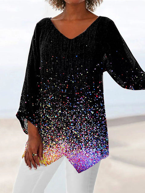 3D printing animal natural scenery V-neck nine-quarter sleeve loose T-shirt m301694