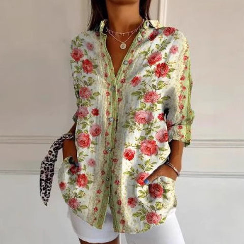 3D digital printing abstract pattern women's long-sleeved buckle linen shirt m302749 -2
