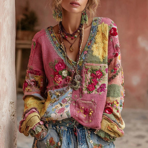 Autumn and winter loose V-neck top casual shoulder women's clothing thick needle sweater imitation wool m302039