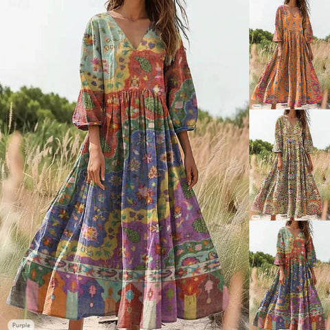 Summer V-neck seven-quarter sleeve vacation dress m301728