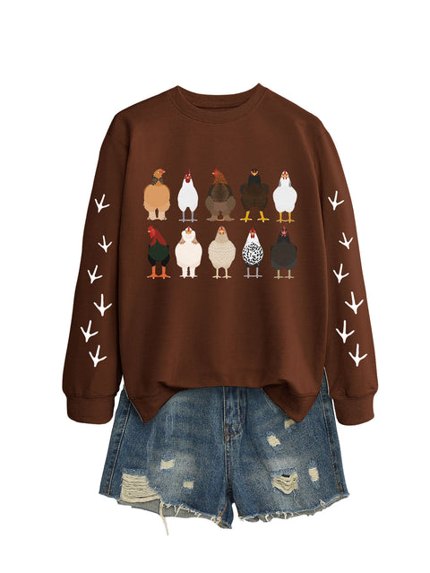 Crew neck long sleeve ten chickens footprint left and right hand print casual fashion sweater women m301720