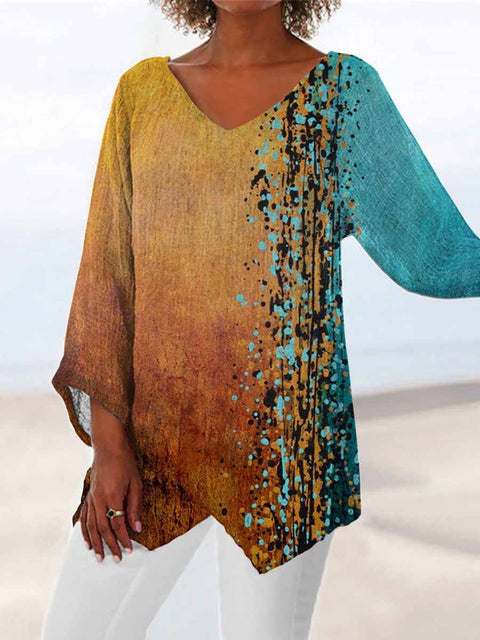 3D printing animal natural scenery V-neck nine-quarter sleeve loose T-shirt m301694