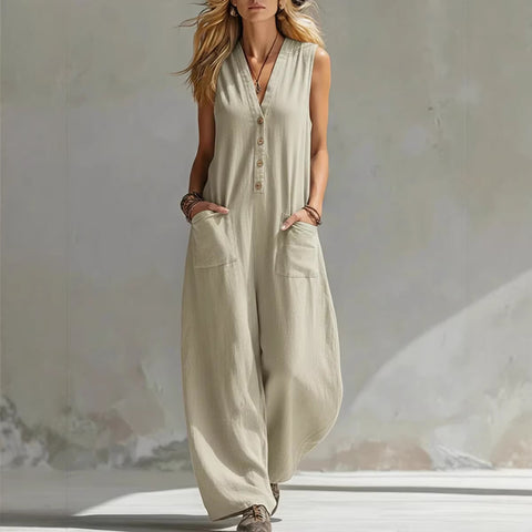 New spring and summer women's casual linen cotton sleeveless jumpsuit m302841