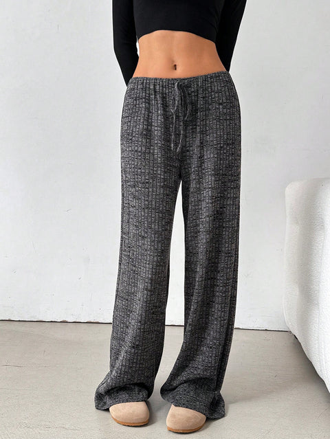 New casual striped solid color rubber band pull rope cotton straight pants m301650