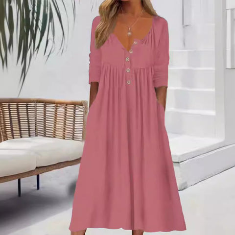 Casual button solid color simple long sleeve long dress m302272