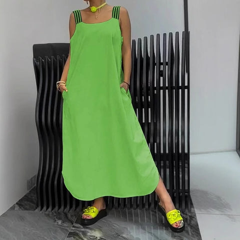 European and American casual cotton and linen pocket dress m302081