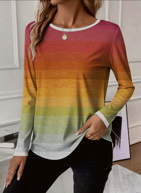 T-shirt geometric casual spring and autumn polyester micro-elastic daily regular version long sleeve m302101