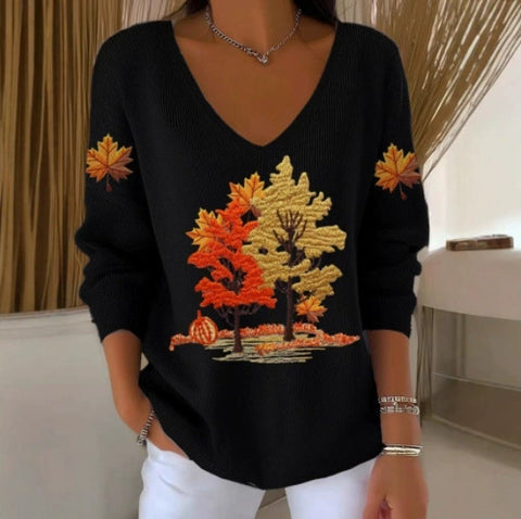 Shoulder V-Neck Long Sleeve Pullover 3D Digital Printing Women's Top T-Shirt m301684