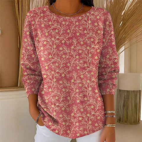 Off-the-shoulder crew neck long-sleeved sweater autumn and winter printed fashion personalized top m302178