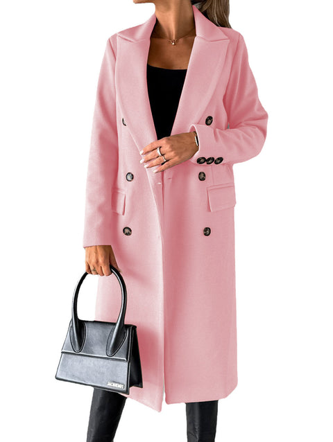 Jacket versatile woolen coat solid color long sleeve double breasted pocket m300579