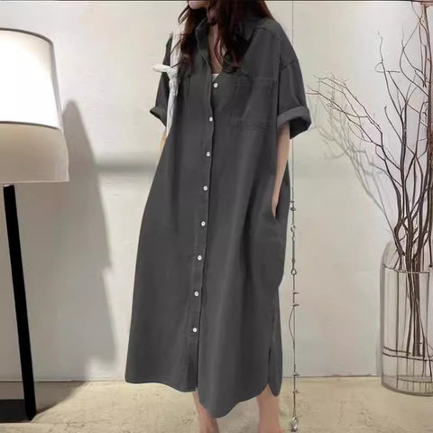 Denim long skirt Amazon new shirt collar denim casual skirt long skirt m301969