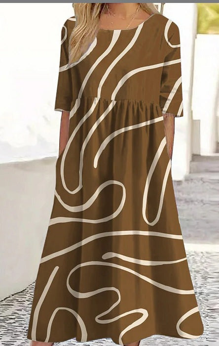 Up and down splicing pocket size printing large wide dress m302623-1