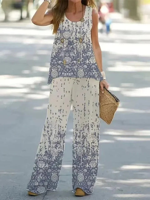 Casual fashion vest trousers set crew neck sleeveless top m301296
