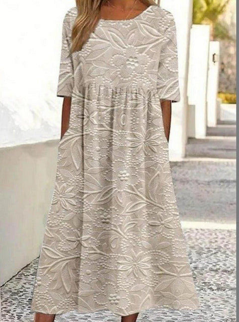 Up and down splicing pocket size printing big wide dress m301712